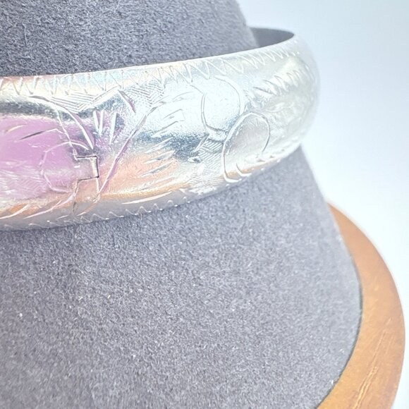 VTG Sterling Silver 925 Etched Wheat Design Hinged Bangle Bracelet 7.5' Fit - Picture 2 of 10